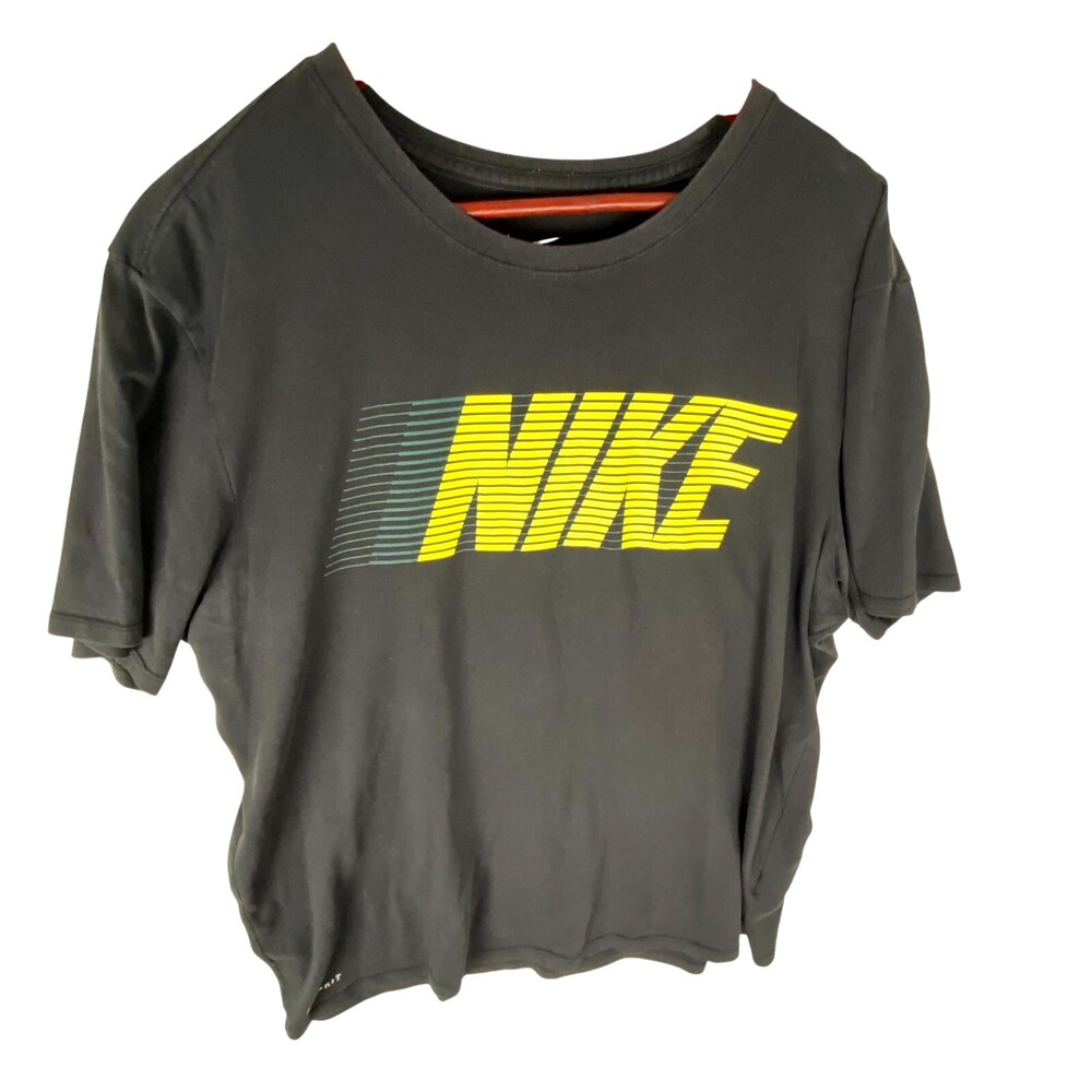 Nike Dri-Fit T-Shirt Men's XL Black Graphic Logo Cotton Athletic Cut Pullover